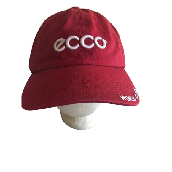 ECCO World Class Red Golf Hat Cap  Strap Back Adjustable White Logo - Picture 1 of 5